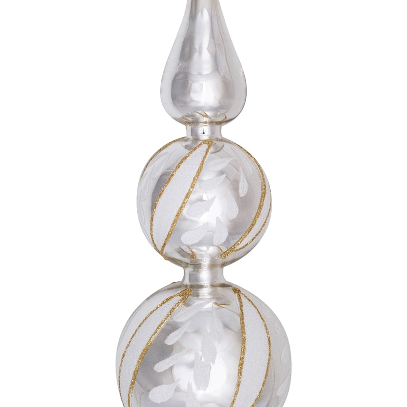 Glittered Glass Finial Christmas Tree Topper - 14.5" - Silver and White