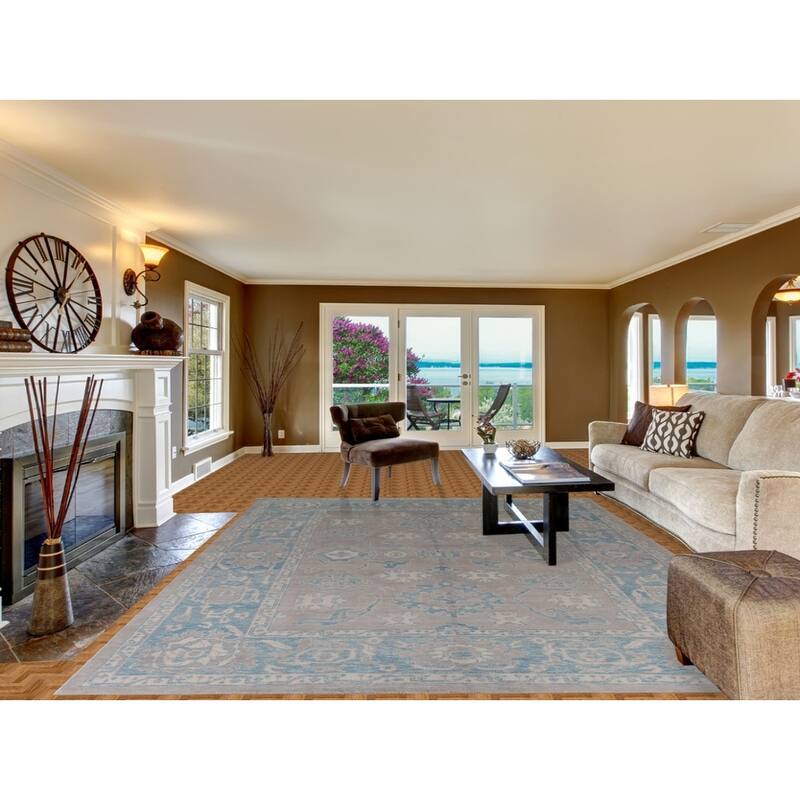 Hand Knotted Oriental 100% Wool Carpet Transitional All-Over Greys & Charcoal Oushak Area Rug - 12' 1'' X 9' 1''