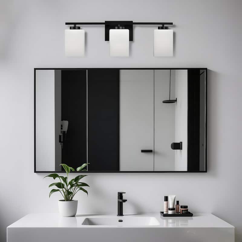 Brushed Nickel Indoor Bathroom Vanity Lights with Etched White Glass Square Rectangle Shades