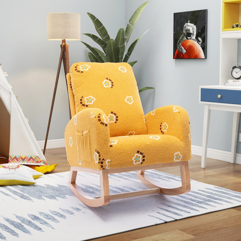 Nursery Rocking Chair High Back Accent Rocker for Living Room - Mustard