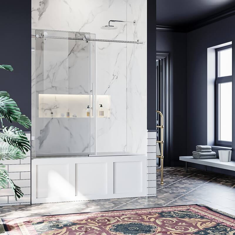 ELEGANT 60'' x 62'' Frameless Sliding Tub Door Stainless Steel
