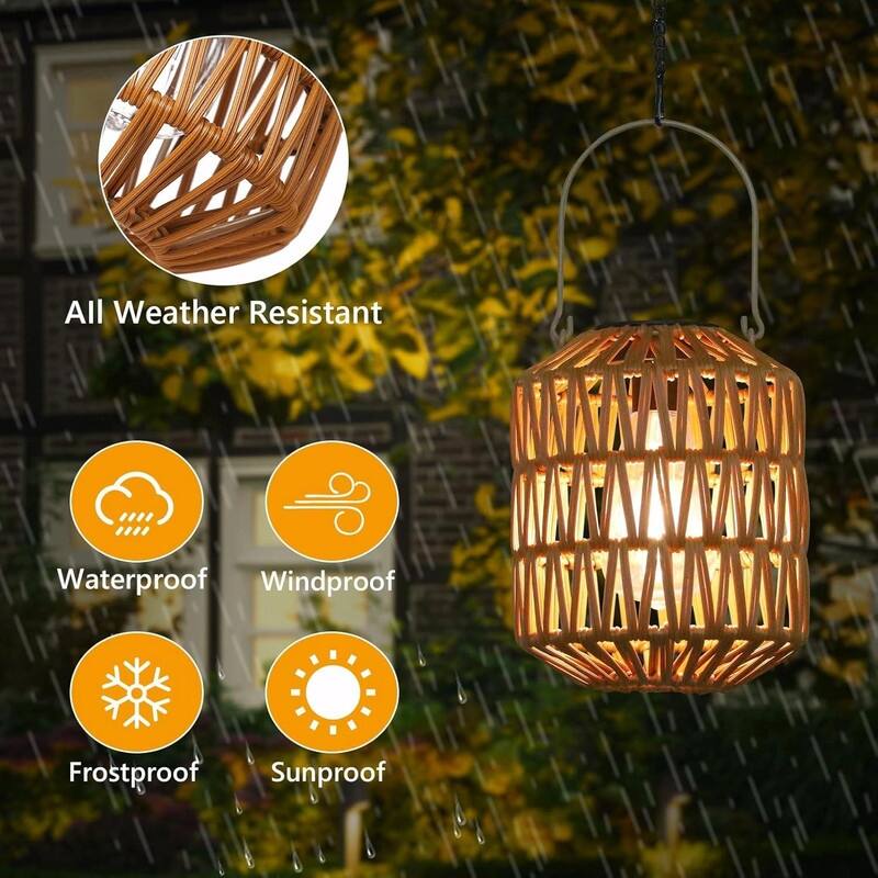 2-Pack Outdoor Solar Lanterns - Waterproof Rattan Hanging Lights
