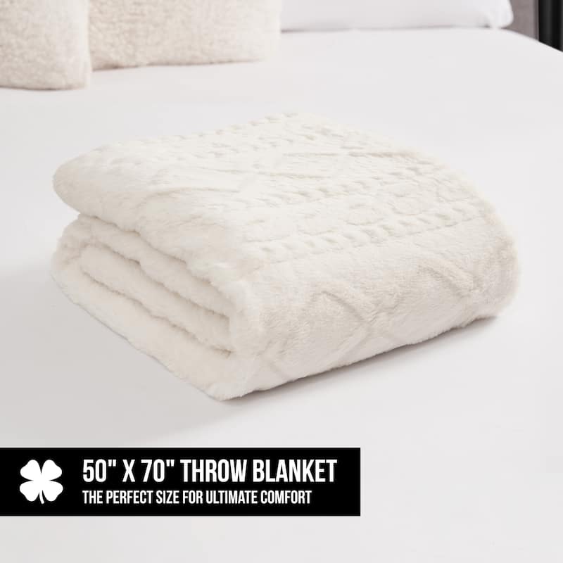 Lucky Brand Embossed Cable Rabbit Synthetic Fur 50" x 70" Throw Blanket
