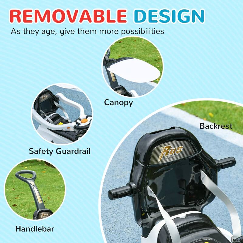 3-in-1 Baby Push Car, Foot-to-Floor Ride-On with Removable Handle, Canopy, Music & Horn for Ages 12-36 Months