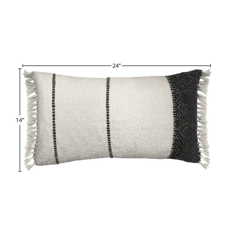 Lizzy Handwoven Wool Blend 14-inch x 24-inch Lumbar Pillow, Off White & Black
