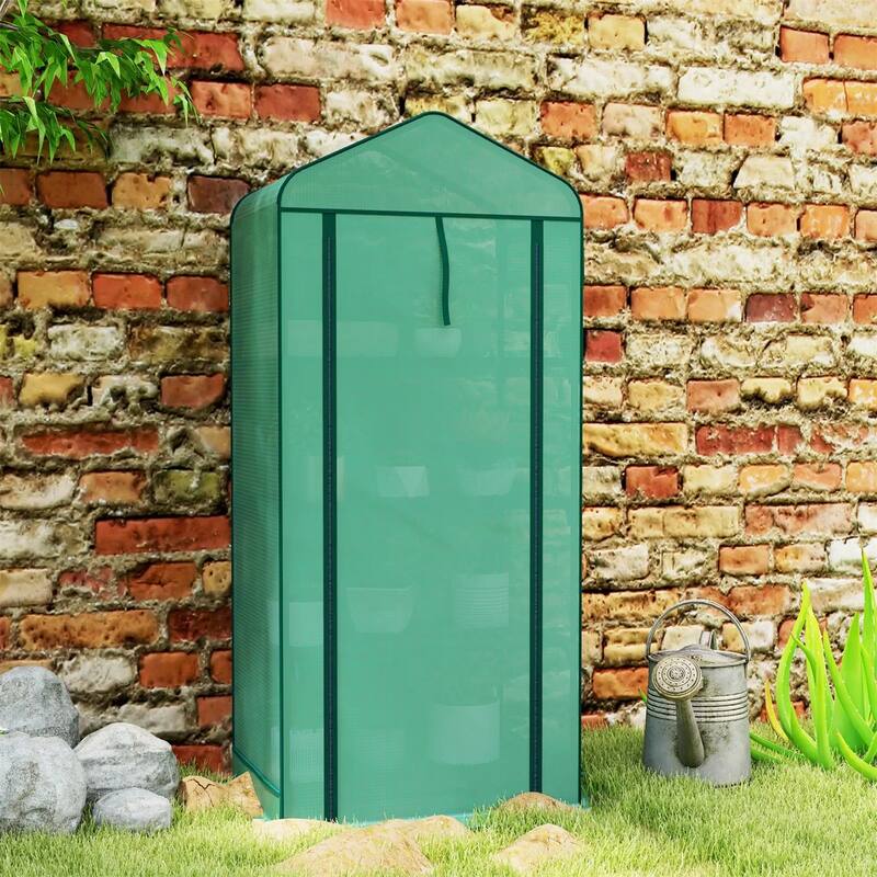 4-Tier Portable Outdoor UV-Resistant Greenhouse PE Cover with Double-Layer Roof and Shelves