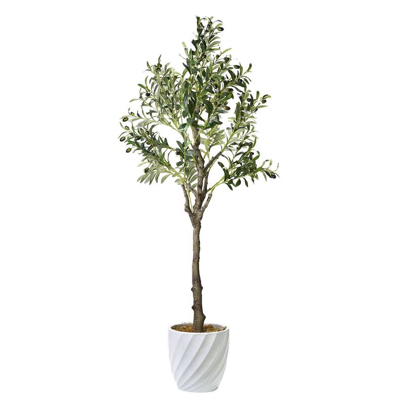 American Art Decor Artificial Faux Tree in White Tapered Ceramic Pot