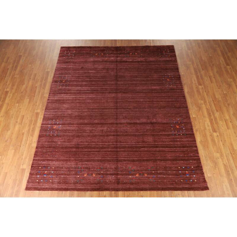 Hand Knotted Oriental Viscose Silk Carpet Tribal Animal Pictorial Red Gabbeh Area Rug - 10' 0'' X 8' 1''