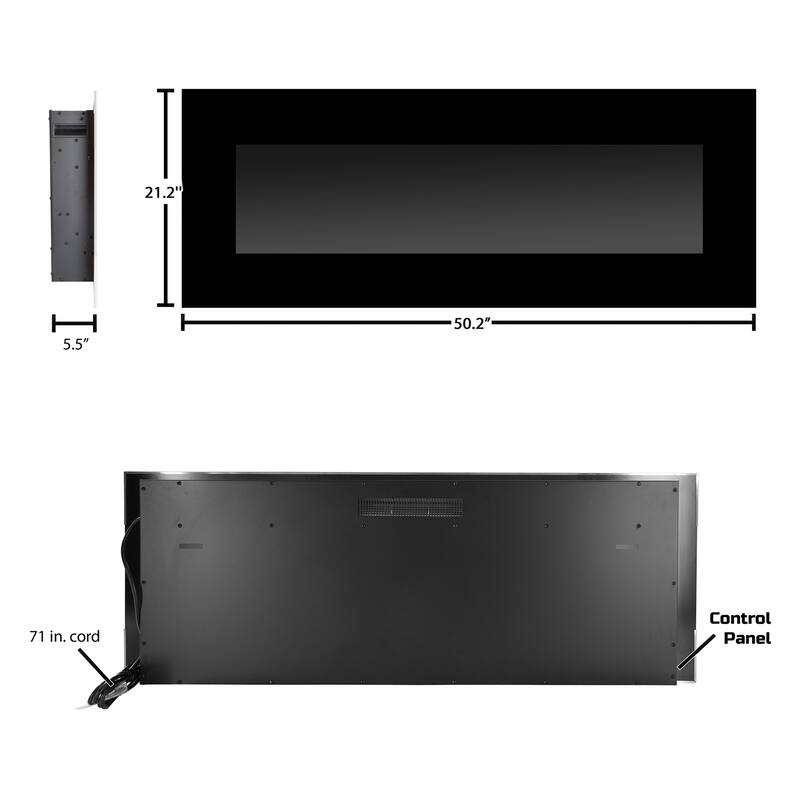 Northwest 50-Inch Wall Electric Fireplace, Black