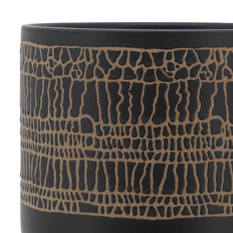 Sagebrook Home Modern Neutral Ceramic Planter Pot with Natural Wood Stand