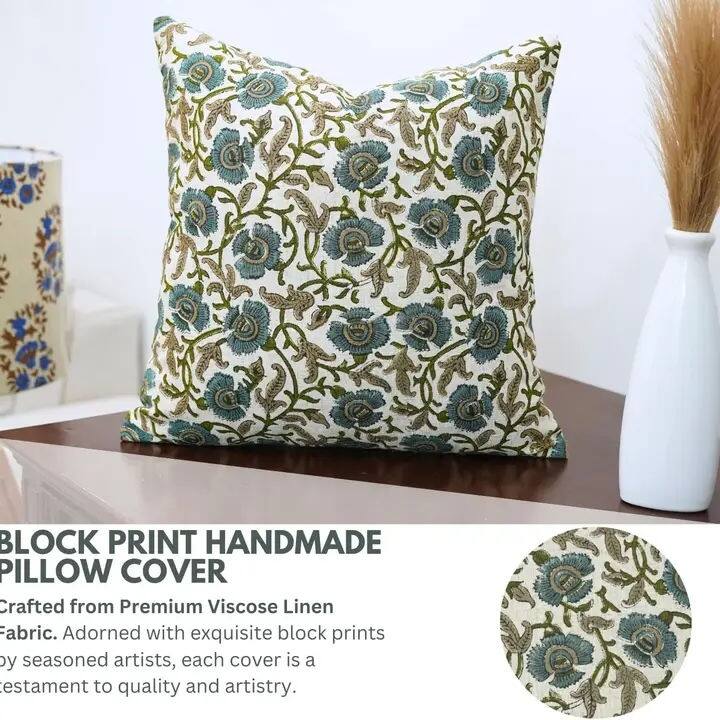 Handcrafted block print floral Pllow cover - Vanshika