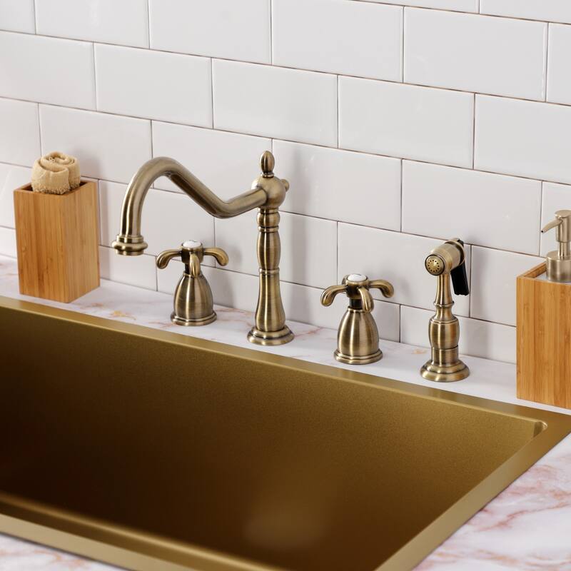 Kingston Brass French Country Widespread Kitchen Faucet with Brass Sprayer