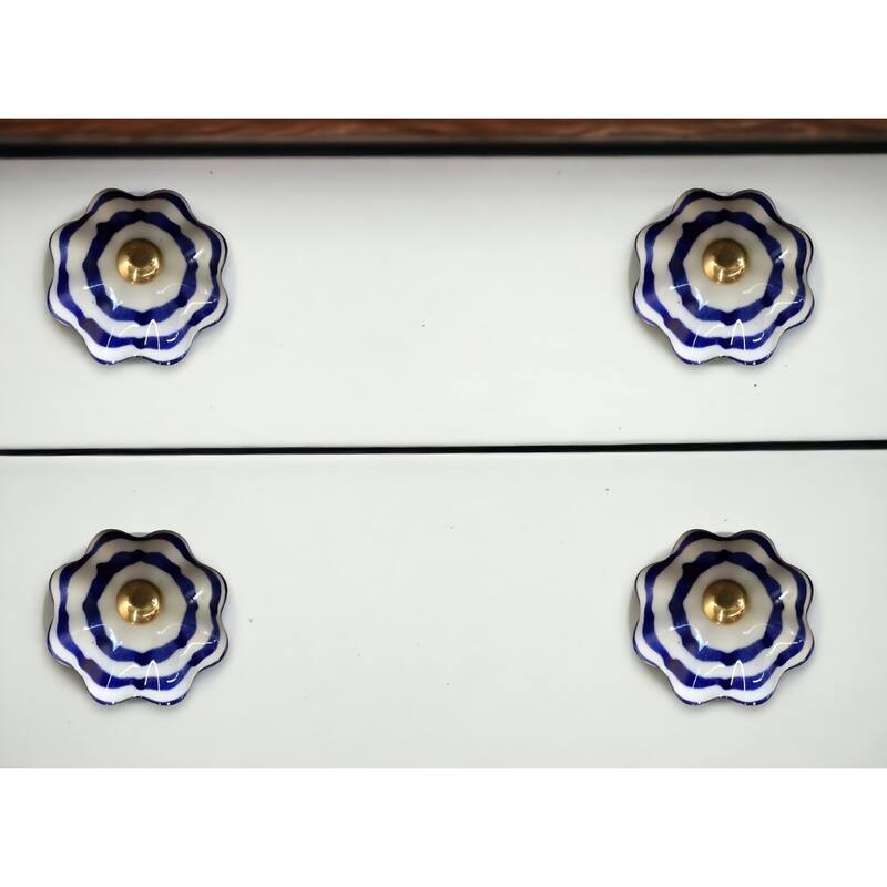 Decorative Flower Theme Ceramic Cabinet Knobs 12 Pieces with Backplate for Living Room Drawers - 1.5” x 1.5” x 1.5”
