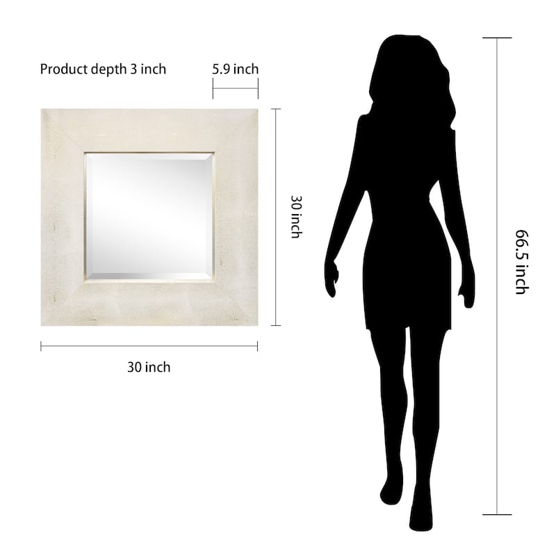 Gold on White Metallic Shagreen Leather Framed Beveled Mirror - 30" x 30"