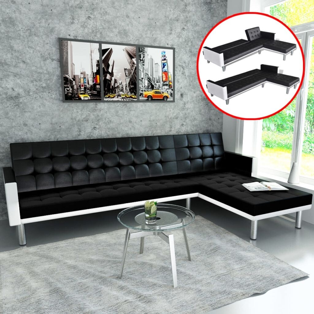 Shop Vidaxl L Shaped Sofa Bed Artificial Leather Black And White