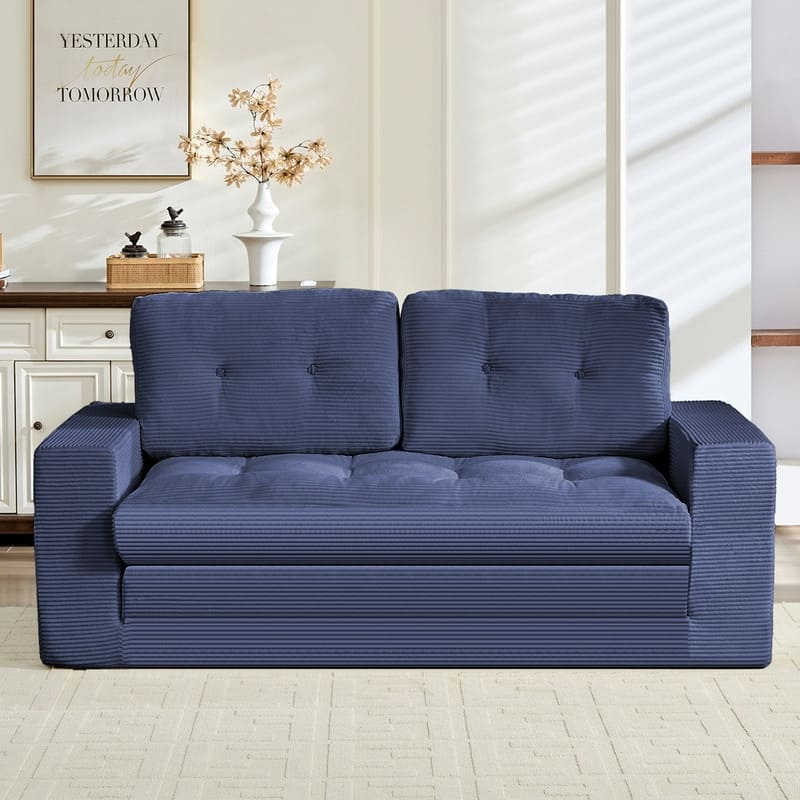 Mixoy 71'' 2-in-1 Convertible Futon Loveseat Sofa Bed,Corded Fabric Foldable Tufted Buttons 2-Seater Sleeper Sofa