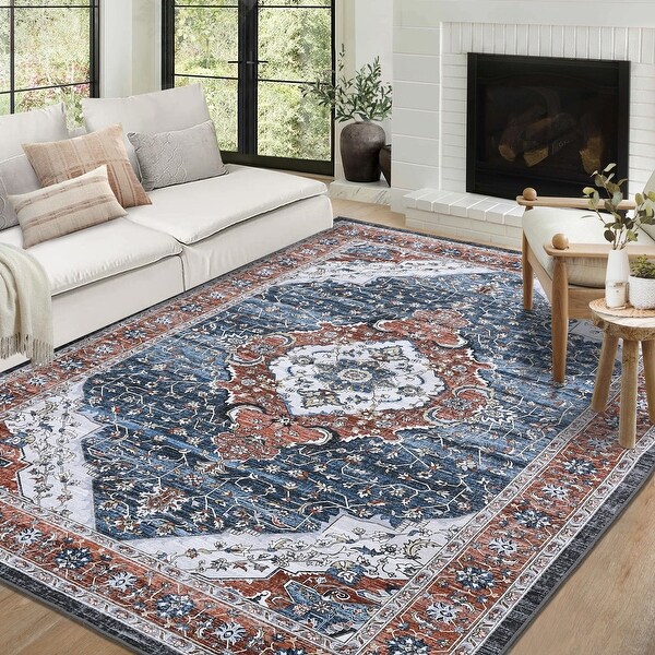 Washable Area Rug Vintage Rug Floral Bohemian Throw Rugs Stain