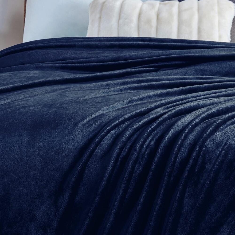 King Size Fleece Blanket Plush Throw Fuzzy Lightweight Navy Blue 60 x 50