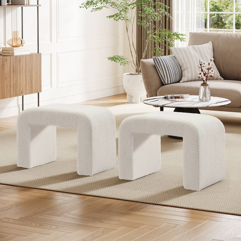Upholstered Soft Vanity Stool, Arched Footstool Ottoman, Dressing Chair Sofa Footrest Shoe Bench