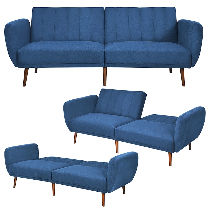 Costway Convertible Futon Sofa Bed Adjustable Couch Sleeper w/ Wood - 82.5'' x 34'' x 32'' (L x W x H)