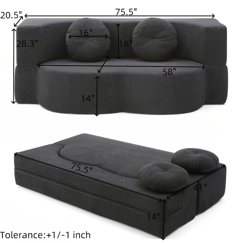 Folding Sofa Bed with Pillow, Sleeper Sofa, Floor & Futon Loveseat Couch