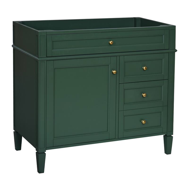 36'' Bathroom Vanity without Top Sink, Modern Bathroom Storage Cabinet with 2 Drawers and a Tip-out Drawer, Solid Wood Frame