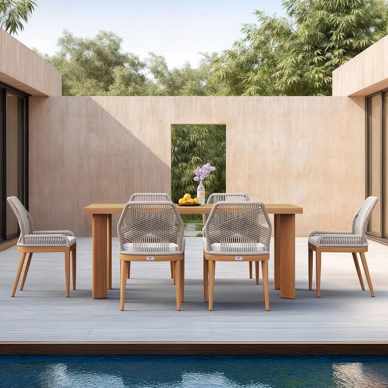 PURPLE LEAF Dining Set Patio Metal Rectangular Table and Wicker Rattan Chairs for Outside Porch Modern Outdoor Furniture Sets