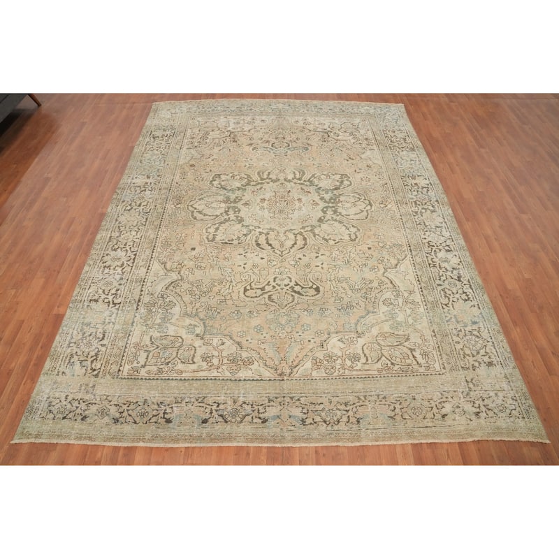 Hand Knotted Oriental 100% Wool Carpet Traditional Floral Peach Heriz Area Rug - 12' 4'' X 9' 4''
