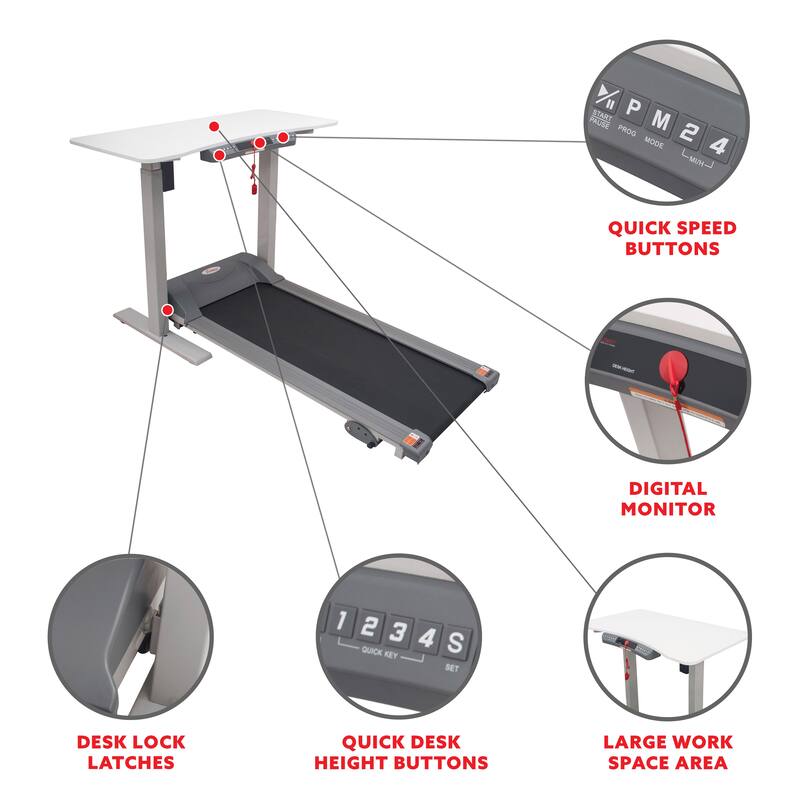 Sunny Health & Fitness Treadmill with Detachable Automated Desk - 65.9L x 39.4W x 53.3H