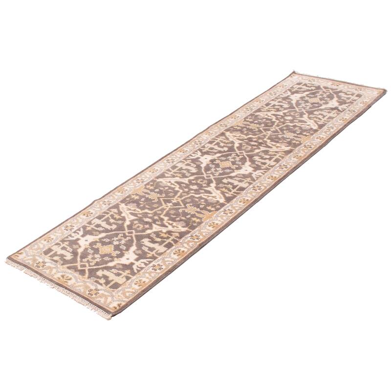 ECARPETGALLERY Hand-knotted Royal Oushak Dark Grey Wool Rug - 2'7 x 10'0