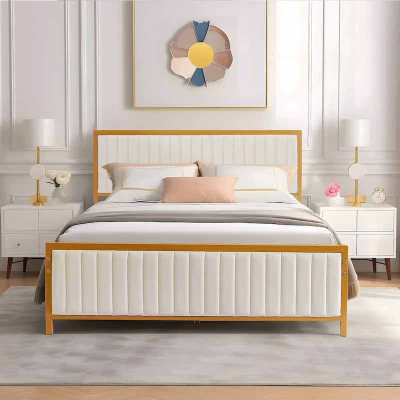 Javlergo Bed Frames with Upholstered Tufted Headboard and Footboard, Heavy Duty Steel Slats Platform, No Box Spring Needed