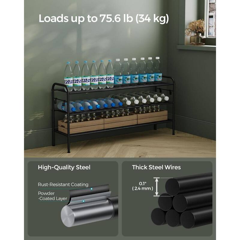 Moder Metal Shoe Rack Organizer with Shelf Storage with Side Hooks for Multiples Shoes Pairs