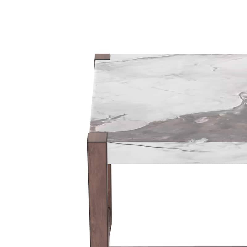 5-Piece Counter Height Dining Table Set, Faux Marble Bar Table And 4 Upholstered-Seat Chairs, Mid-Century Modern Dining Set