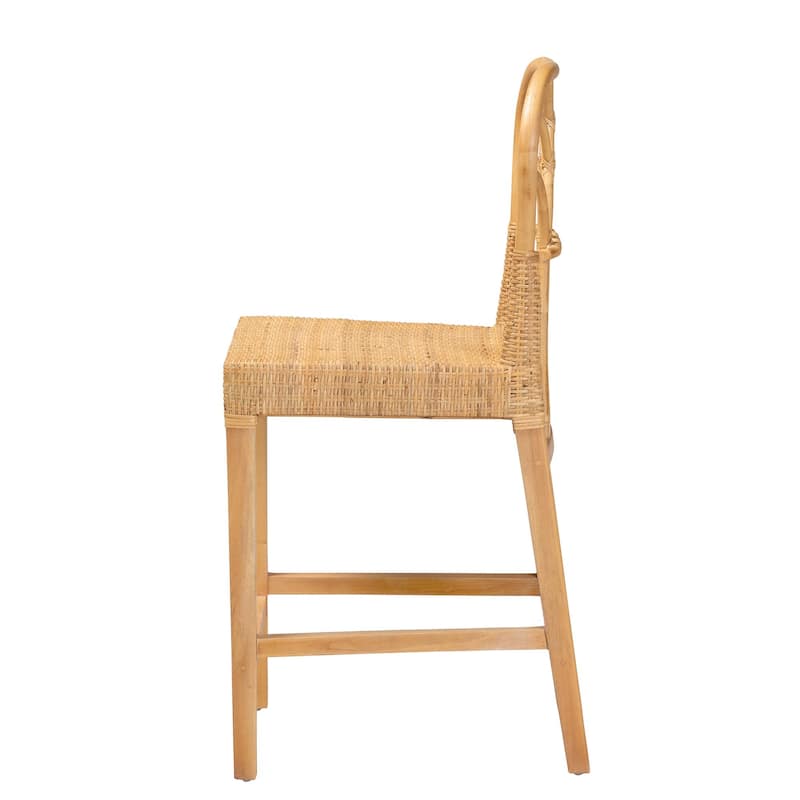 bali & pari Monaco Bohemian Natural Rattan and Mahogany Wood Counter Stool
