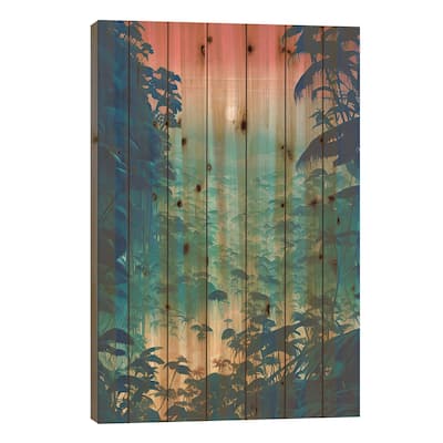 Colorful Cyberpunk Jungle In The Sunset Print On Wood by Alessandro Della Torre - Multi-Color