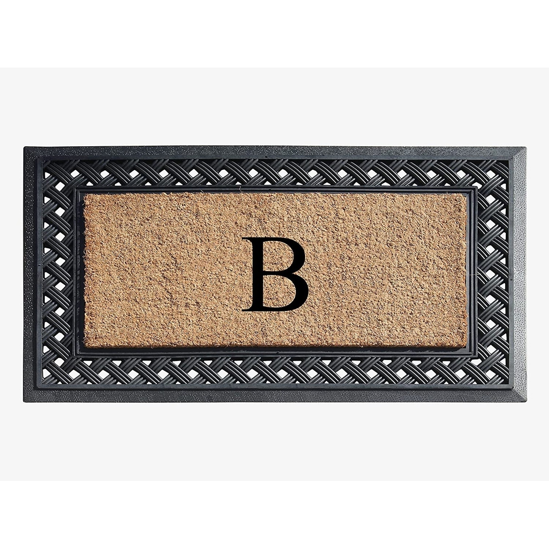 A1 Home Collections Paisley Border Rubber and Coir Large Heavy-Duty Outdoor Monogrammed Doormat, 23"X38" Black