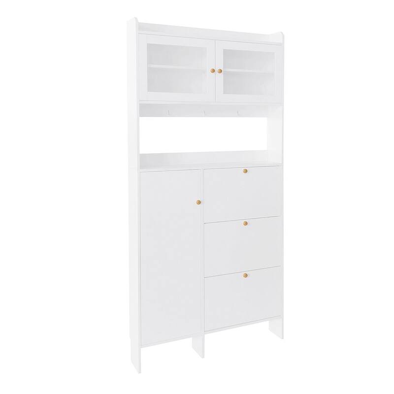 Hall Tree and Shoe Storage Bench with Flip Drawers and Doors