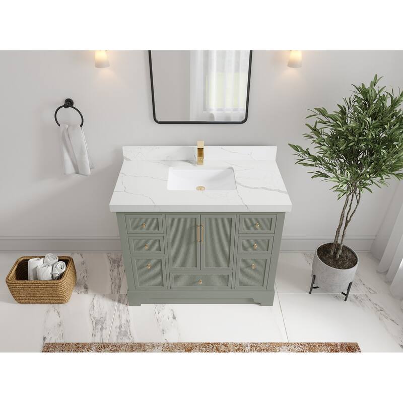 Willow Collections 42 in. W x 22 in. D Alys Single Sink Bathroom Vanity with Countertop - 2"Calacatta Laza - Evergreen