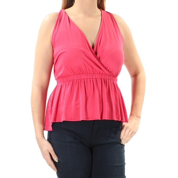 WE THE FREE Womens Red Pleated Racerback Sleeveless V Neck Faux Wrap Top Size: L