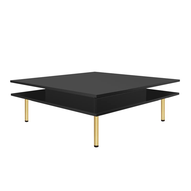 Exquisite High Gloss Coffee Table w/ 4 Golden Legs & 2 Small Drawers