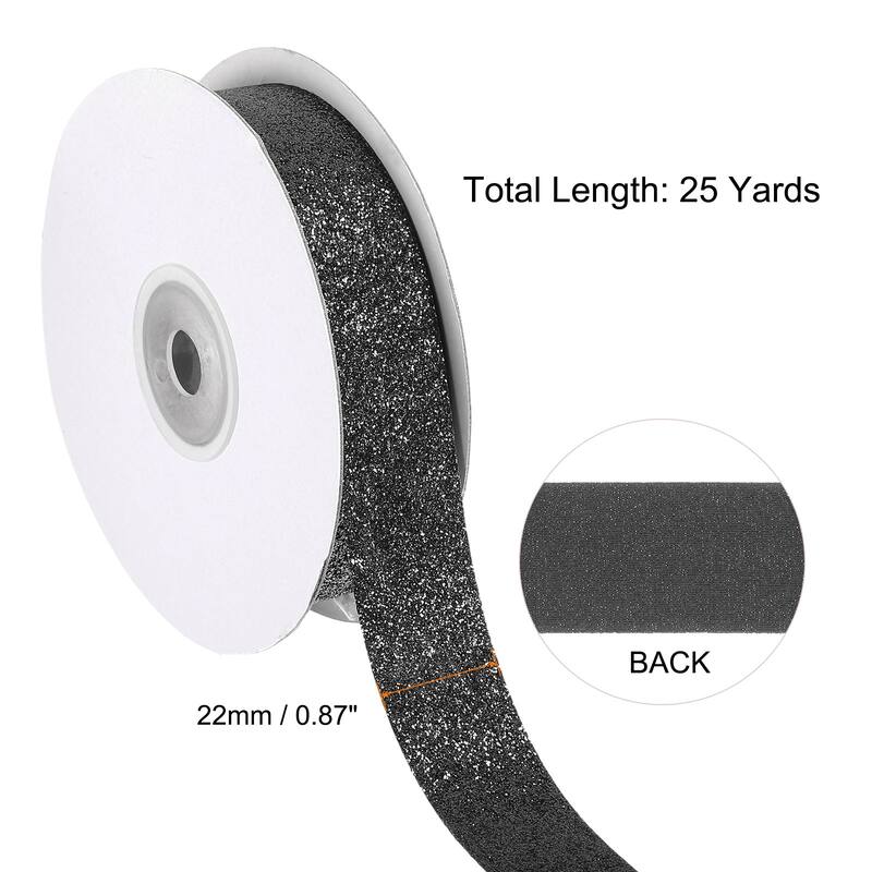 Sparkle Ribbon, 25 Yards x 7/8" Polyester Metallic Sparkling Ribbon - Black