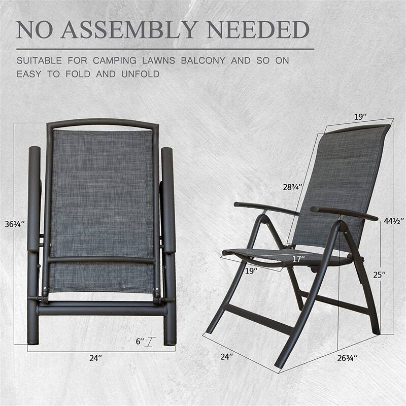 GDFStudio - Darien Folding Reclining Patio Chairs Set of 2 with Adjustable High Backrest and Aluminium Frame