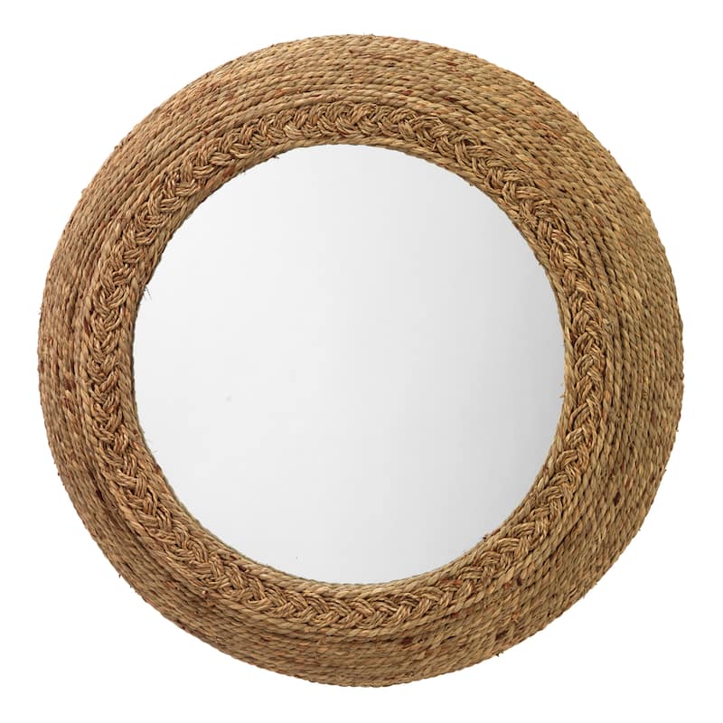 Alden Decor Bryn Seagrass Round Mirror - Natural