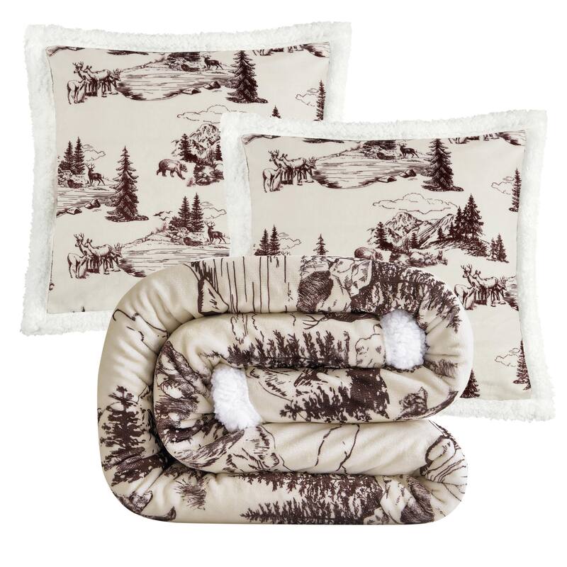 Indigo Hill by HiEnd Accents Campfire Sherpa Fleece Throw, 1PC or 3PC - 3-Piece - White Pine
