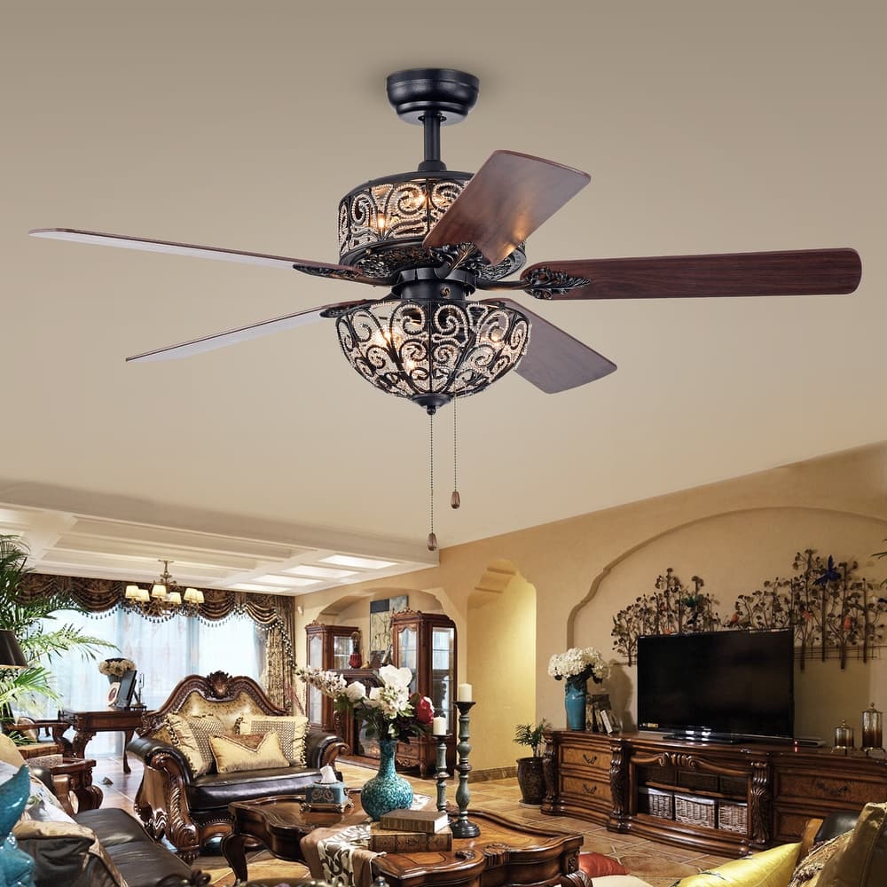 Tisaphon Dual Lamp Crystal Lighted Fan Chandelier - 52-inches Diameter - 52-inches Diameter