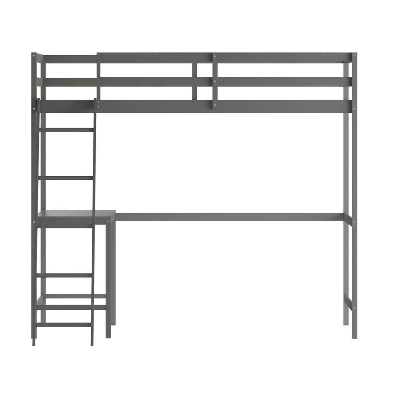 Traditional Wood Slat Loft Bed with Integrated Desk & Ladder