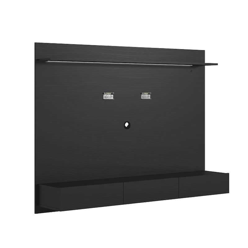 Wall Mounted Entertainment TV Center with Floating Panel, Media Console Center for 70" TVs - Black/Black