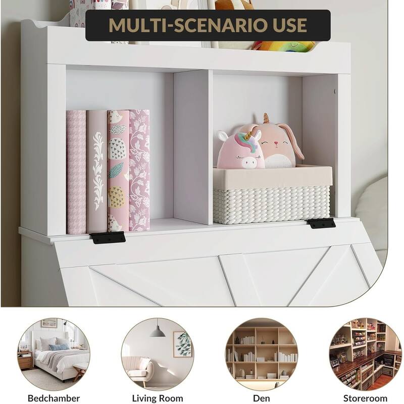 Kids Bookshelf and Storage Organizer, Box Chest with -Top Lid, Toddler Bookcase Cabinet