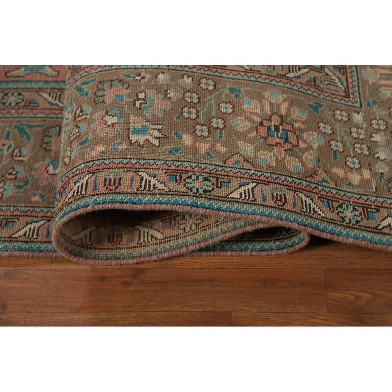 Pink Floral Tabriz Persian Area Rug Handmade Wool Carpet - 9'7" x 13'0"