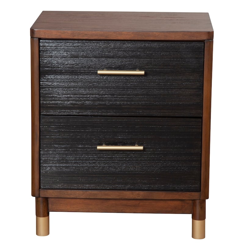 Alpine Furniture Belham 2 Drawer Wood Nightstand, Dark Walnut (Brown)